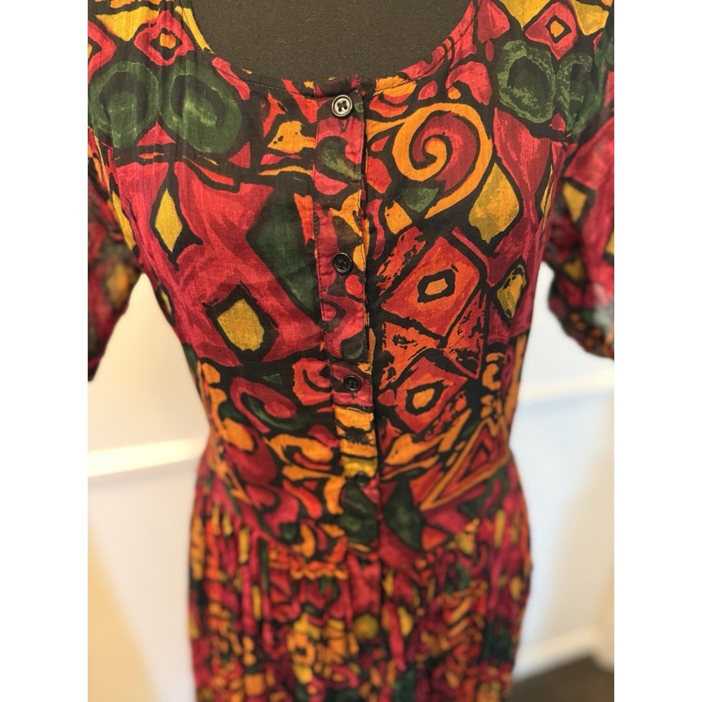 VTG 90s Baani's LA Co Gauze Cotton Maxi Dress Womens S Abstract Art To Wear Boho